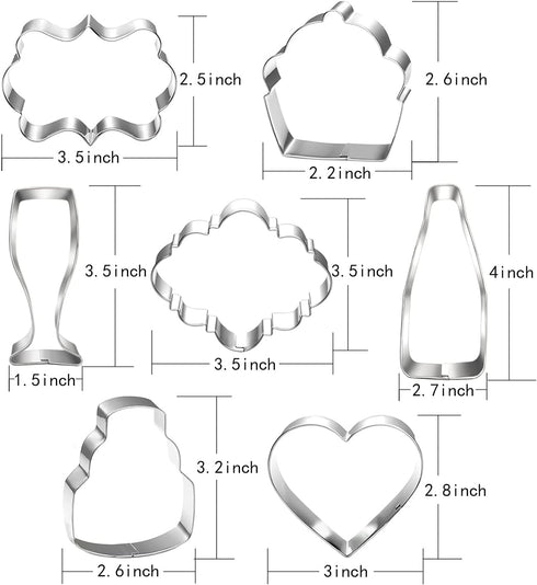 Celebration Cookie Cutter Set-7 Piece-Cake, Heart, Cupcake, Champagne, Wine Bottle, Plaque Cookie Cutter Mold for Birthday Wedding Anniversay Brid...