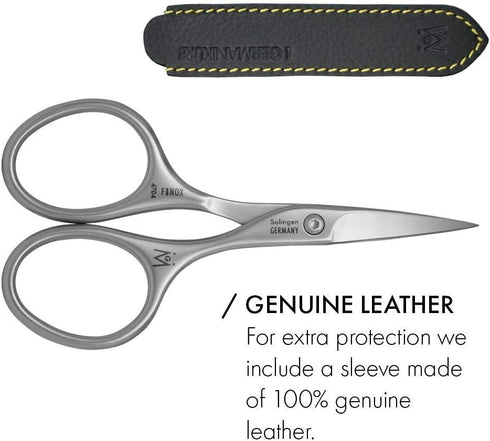 GERMANIKURE Professional Nail Cutter Scissors - FINOX Stainless Steel Nail Scissors - Curved for Nail Tips - Manicure Tools in Leather Case - Ethi...
