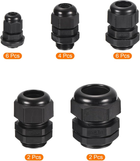 MECCANIXITY 20 Pcs Cable Gland Kit 1/4" 3/8" 1/2" 3/4" 1" Adjustable Cable Connectors,Waterproof Tight Conduit Connector Nylon Conduit Fitting Ele...
