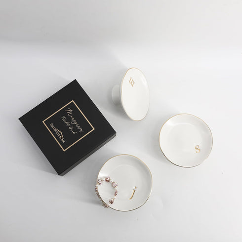COLLECTIVE HOME - Ceramic Jewelry Tray, Decorative Monogram Jewelry Dish, Luxurious Trinket Tray with High Base, Birthday Mother's Day for Women (...