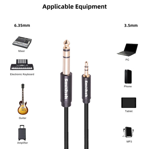 2pack 1/8 to 1/4 Stereo Audio Cable,6.35mm 1/4" Male to 3.5mm 1/8" Male TRS Bidirectional Stereo Audio Cable for Guitar, Laptop, Home Theater Devi...