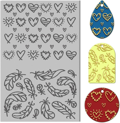 CHGCRAFT Polymer Clay Texture Sheets Heart Texture Stamp Sheets Feather Clay Texture Mat Plant Modeling Pattern Pad Texture Sheets for Polymer Cla...