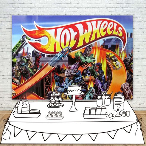 Hot Wheels Backdrop for Birthday Party 5x3ft Happy Birthday Hot Wheels Cars Background for Kids First Birthday Vinyl Monster Truck Backgrounds Bac...