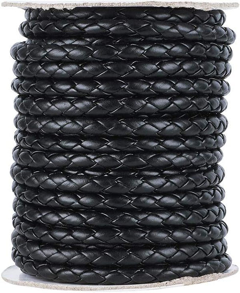 Beadthoven 10 Yards 5-6mm Black Round Folded Bolo Braided Imitation Leather Beading Cord Rope Necklace Chain PU Leather for DIY Handmade Necklace ...
