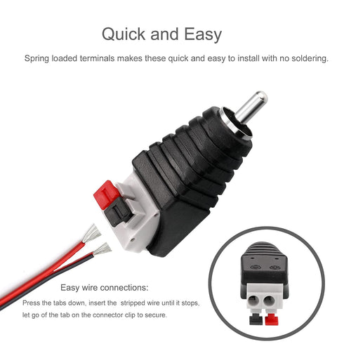 RCA to Speaker Wires Adapter, 4Pcs RCA Male to Spring Press Type Terminal Speaker Wire Cable Converter Non-Soldering RCA Speaker Jacks for Speaker...
