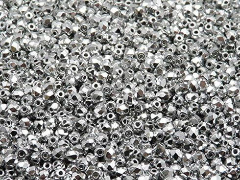 Set of Czech Faceted Glass Beads, Fire-Polished, Round 3mm, 4mm, 6mm. Two colors: Silver and gold. A total of 500 Pieces. Kit for Jewelry Making....