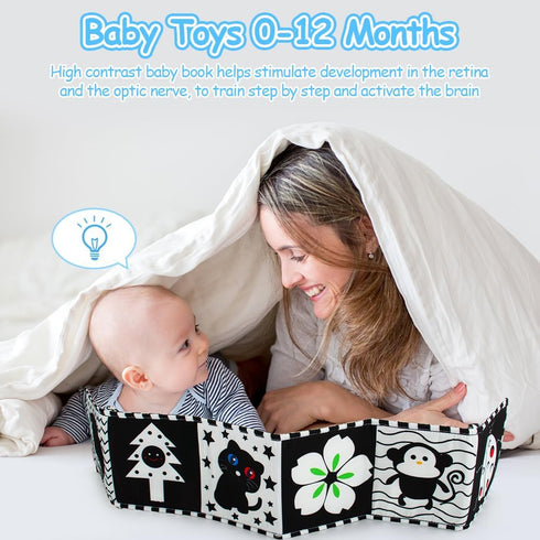 Black and White High Contrast Soft Book for Babies 0-12 Months - Early Education Infant Tummy Time and Sensory Toys, Montessori Cloth Book Activit...