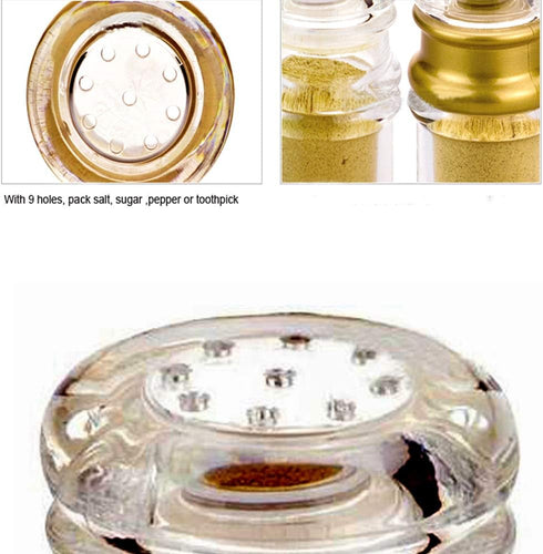Acrylic Condiment Salt Pepper Chili Powder Shaker Cruet Bottle Seasoing Spices Pot Jar with nine-hole cover, Gold&Clear,?5xH9.4cm,75ml, YTBH-0819...