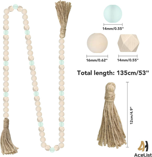 AceList Wood Bead Garland with Tassels, Geometric Wooden Craft Beads with Aqua Acrylic Beads, Boho Farmhouse Country Rustic Wall Hanging Rae Dunn ...