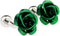 Rose Flower Green Pair of Cufflinks in a Presentation Gift Box with a Polishing Cloth...