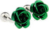 Rose Flower Green Pair of Cufflinks in a Presentation Gift Box with a Polishing Cloth...