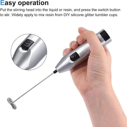 MECCANIXITY Electric Tumbler Stirrer, Handheld Mini Mixer Battery Operated Stirring Mixing Silver for DIY Glitter Tumbler Cup, Pack of 2...