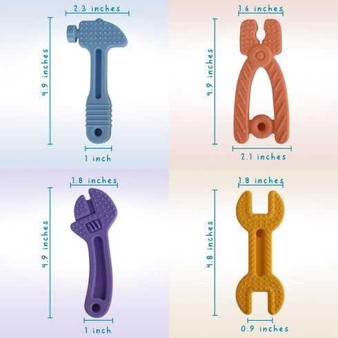 Fu Store 4 Pack Soft Silicone Teething Toys for Toddlers Infant Tools Shape Baby Teethers Relief Soothe Babies Gums Set (8 Pack Hammer Set)...