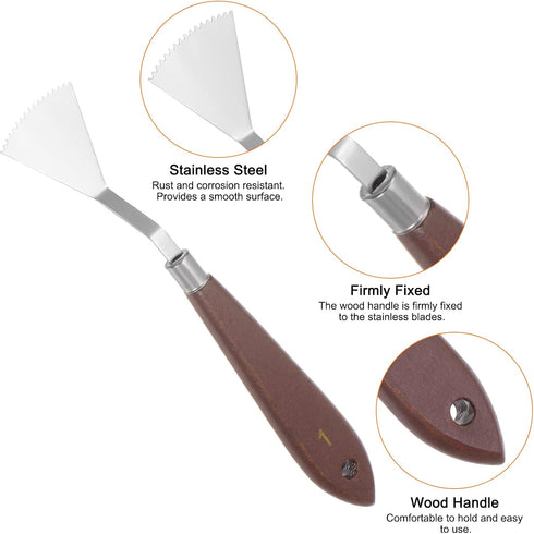 4pcs No.1 Palette Knives 33mm Width Stainless Steel Triangular Toothed Spatula Painting Pallet Knife with Wood Handle for Oil Acrylic Canvas Mixin...