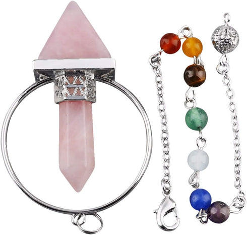 TUMBEELLUWA Healing Crystal Quartz 7 Chakra Pendulum Dowsing Gemstone Divination Reiki Stone...