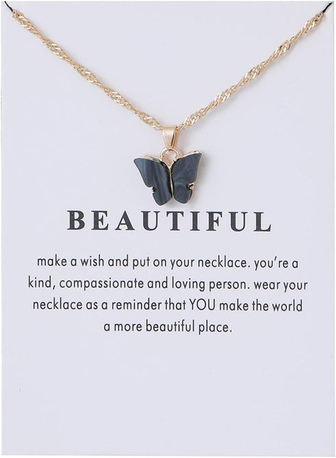9Pcs Bohemian Butterfly Pendant Necklace Set,Dainty Adjustable Acrylic Colorful Insect Chain Necklace Minimalist Choker Necklace for Women Lover J...