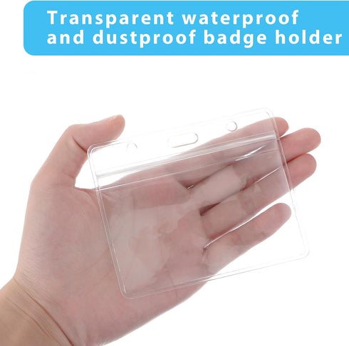 Clear ID Badge Holder with Metal Badge Clips, 2 Pack Soft Plastic Badge Card Sleeves Waterproof Credit Card Protector Transparent Name Card Case f...