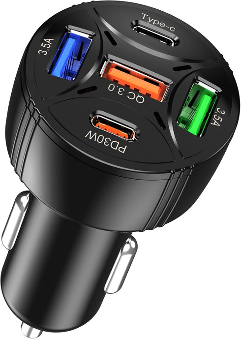 Tomorotec 65W Total, 5-Port USB C Car Charger Adapter Fit for iPhone, Samsung Galaxy, iPad, MacBook, Dash Cam - Multi-Port USB A/C with PD 30W QC ...