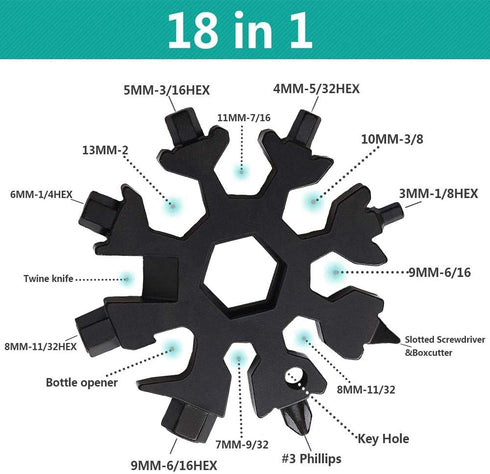 18-in-1 Snowflake Multi-Tool Screwdriver, Stainless Steel 18-1 Multitool Snow Tool (Black)...