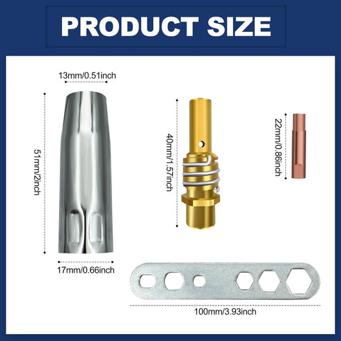 MIG Welder MB15 15AK MIG Welding Gun Accessory Kit, 19 PCS Nozzle Contact Nozzle Tips Holder Kit, 4 x Gas Nozzles, 10 x M6 0.8mm Power Nozzles, 2 ...