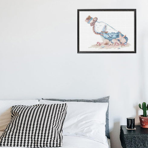 FREEBLOSS 11CT Cross Stitch Kit Drift Bottle Pattern Stamped Cross Stitch Kits for Beginners Embroidery Kit Counted Cross Stitch Kit with Instruct...