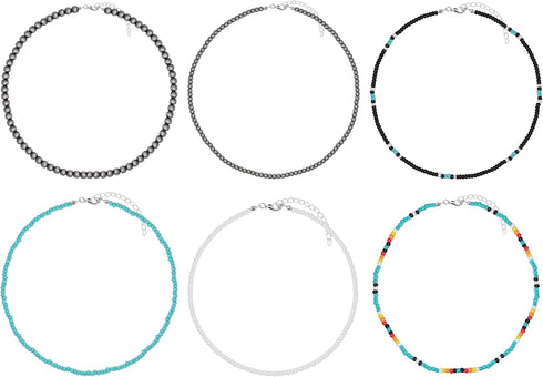 Navajo Pearl Necklace Western Seed Bead Choker Necklace Western Necklaces for Women Girls Cowgirls 6PCS...