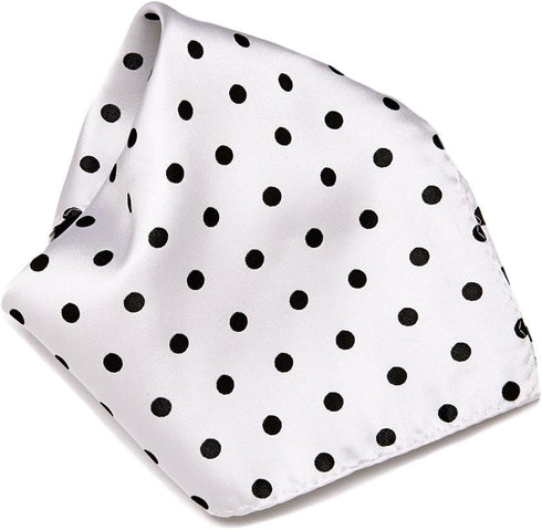 Vesuvio Napoli WHITE with BLACK Polka Dots Handkerchief Pocket Square Hanky Men's Handkerchiefs...
