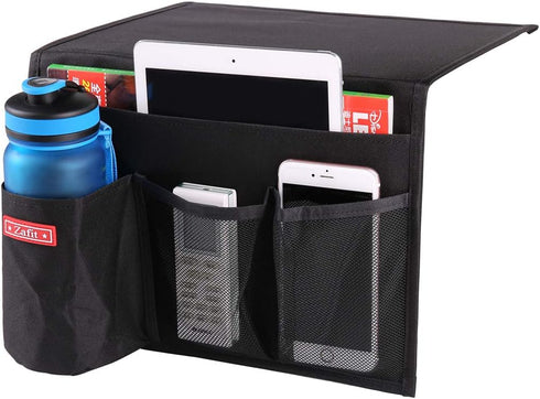 Bedside Storage Organizer - Table Cabinet Organizer Caddy for Remotes, Phone, Glasses (4 Pockets - Black)...
