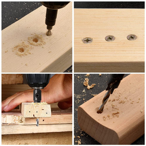 Countersink Drill Bit Set, 5Pcs Woodworking Counterbore Hole Drill Bits for Wood, 1/4" Hex Shank Quick Change Chamfered Adjustable Drilling Tool K...