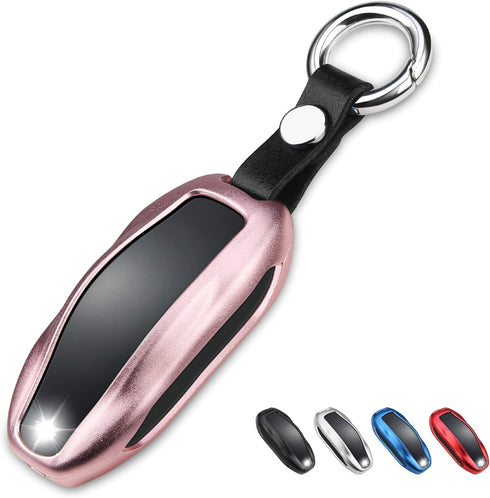 QBUC for Tesla Key Fob Cover with Keychain Compatible with Tesla Model S/3/Y Keyless Protection Case Smart Remote Accessory (Pink)...