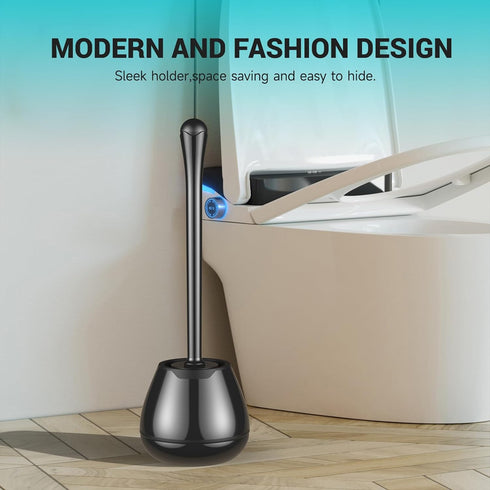 Toilet Brush and Holder, Toilet Bowl Brush and Holder with Long Handle, Plastic Holder Easy to Hide, Drip-Proof, Easy to Assemble, Deep Cleaning...