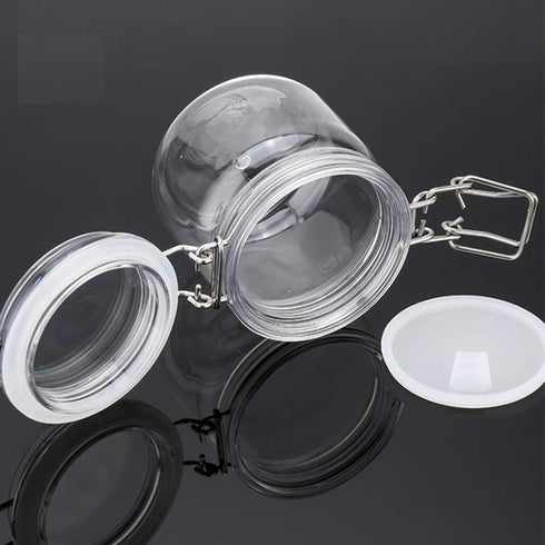 2Pcs 10 Oz/300ml Clear Round Plastic Home Kitchen Storage Sealed Jar Bottles with Leak Proof Rubber and Hinged Lid for Herbs, Spices, Candy, Gift,...
