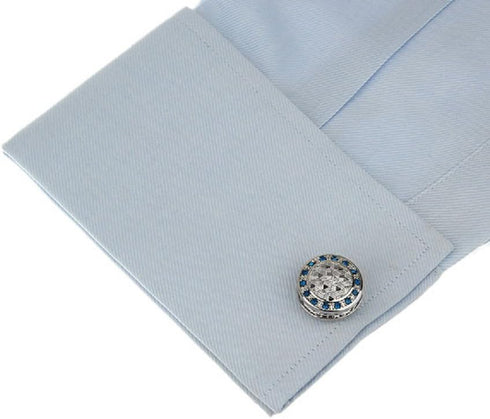 Crystal Blue Round Weave Design Pair Cufflinks in a Presentation Gift Box & Polishing Cloth...