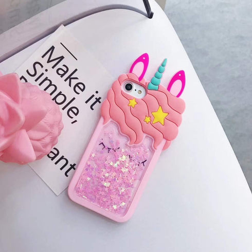 iFunny Case for iPhone SE 2022/2020,Fashion Cute 3D Cartoon Animal Quicksand Unicorn Bling Stars Shockproof Soft Kawaii Phone Case for iPhone SE 2...