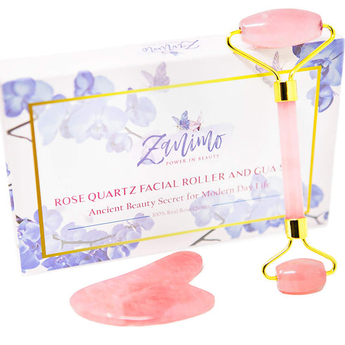 Jade Face Roller and Gua Sha Set, Facial Beauty Roller and Face Massager, Rose Quartz Skincare Tools, Anti Aging, Reduce Wrinkles and Relieve Musc...