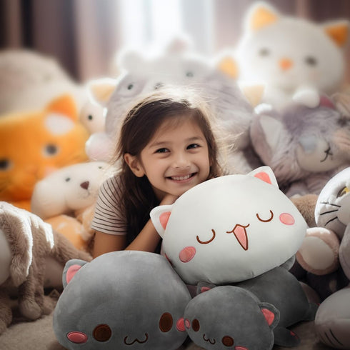 Super Soft 13.7" Cute Cat Kitten Doll Plush Toy Kawaii Anime Plush Cute Stuffed Animal Cat Toys for Kids Girls Boys Cat (White)...