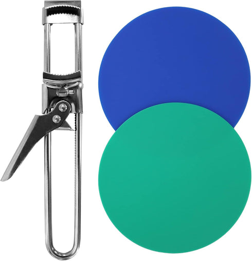 Jar Openers for Seniors, 2 Pcs Non Slip Rubber Jar Opener Gripper Pad, Adjustable Can Opener Manual, Stainless Steel Jar Lid Opener and Bottle Ope...