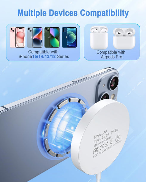 Magnetic Wireless Charger Fast Mag Safe Charger Compatible with iPhone 15 Pro Max/15 Pro/15/15 Plus/14/13/12 Series, 2024 Upgraded Nano Mag-Safe L...