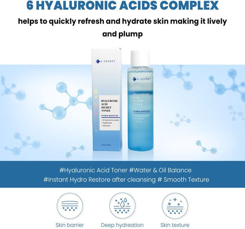KSECRET Hyaluronic Acid Toner, 5.07fl.oz / 150ml | Korean Skincare | alcohol free hydrating toner for all skin types with 6 types hyaluronic acid,...