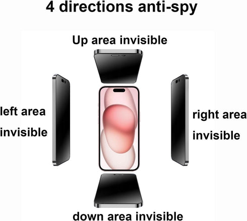 2 Pack 360 Degree Anti-glare Privacy Tempered Glass for iPhone 15 Plus 6.7 inch Anti-Spy 4 Directions Matte Screen Protector Film 4 Sides Anti-Pee...