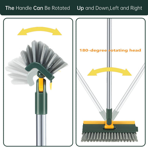 4 in 1 Floor Brush Scrubber with Long Handle 180°Grout Brush 3 Poles 53.5'' 2024 New multi-functional Stiff Bristle Cleaning Scrub Brush with Sque...