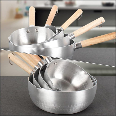 Hemoton Nonstick Saucepan Stainless Steel Yukihira Pan Small Sauce Pot Traditional Japanese Saucepan with Wooden Handle for Ramen Tempura Milk 20c...