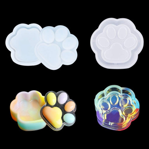 FineInno 3 Packs Cat Paw Resin Mold Jewelry Storage Box Silicone Molds Crystal Epoxy Mold Cute Casting Mold Earring Rings Organizer Case Container...