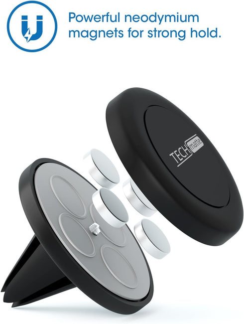 TechMatte Magnetic Car Phone Mount (2-Pack) - Universal Air Vent Magnetic Phone Mount Holder (2-Pack, Black)...
