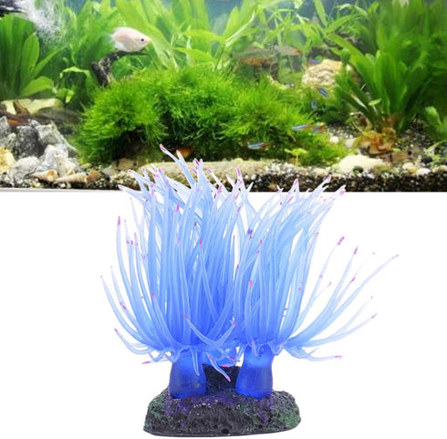 TEHAUX Artificial Aquarium Fish Tank Decoration Silicone Soft Coral- Fake Sea Anemone Fish Tank Ornament Decoration Simulation Landscape (Blue)...