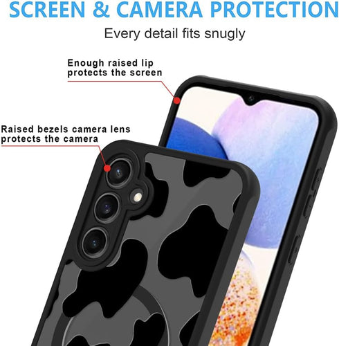ZIYE Magnetic Case for Galaxy A15 Cow Pattern Phone Case with Camera Protection,Silicone TPU Phone Protective Cover Cow Print Design Cases Compati...