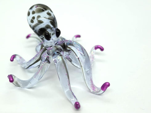 Octopus Miniature Figurines Animals Hand Blown Color Glass Art Collectible Gift Decorate 3.5" (Black Purple)...