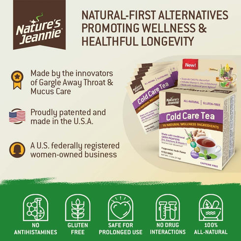 Nature's Jeannie Cold Care Tea - Peppermint Herb Flavor - 9 Tea Bags - Soothes Cold Discomforts with Zinc, Vitamin C, Elderberry, & Traditional Na...