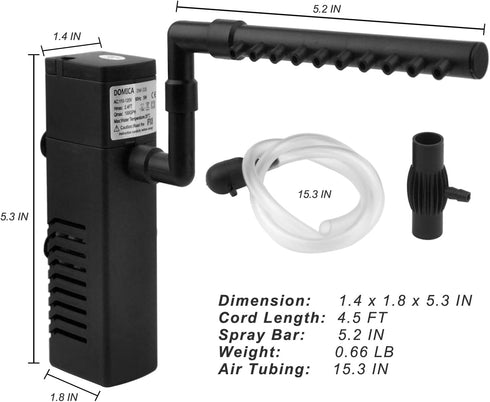 Internal Aquarium Filter with Aeration System 100GPH 5W Power Filter for 5 to 15 Gallons Fish Tank, Submersible Fish Tank Filter...