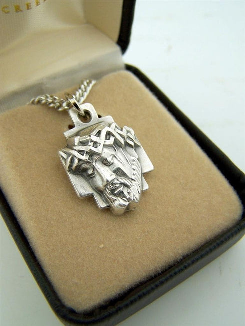 CB Silver Toned Base Crown of Thorns Head of Jesus Christ Cross Medal, 1 Inch...